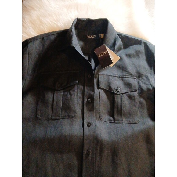 NWT Lauren Ralph Lauren Women's Size 4 Linen Blend Black Maxi Shirt Dress - Picture 9 of 12